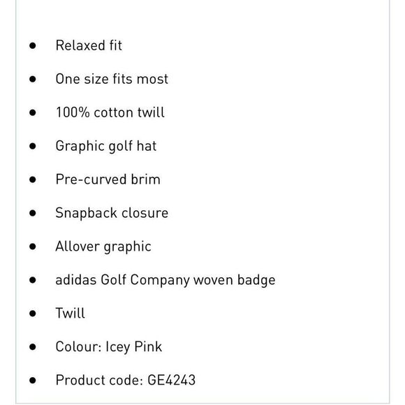 Adidas Golf Hat Pink Flamingo 100% Cotton Twill Snapback Adjustable Closure Golf - Picture 8 of 8